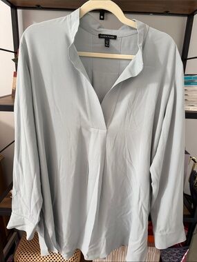 Eileen Fisher Light Blue Long-Sleeve Split-Neck Tunic Top